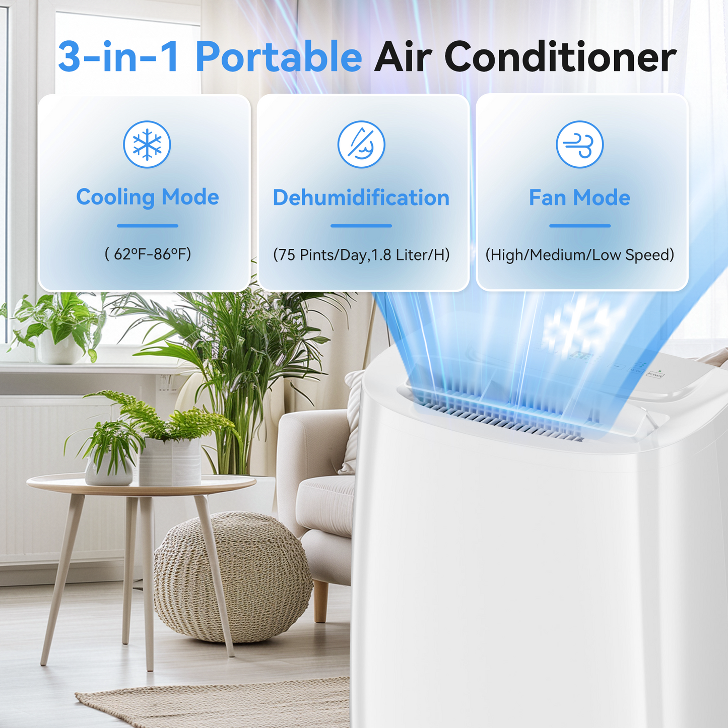 Portable Air Conditioner 14000 BTU Ashrae, 3-in-1 AC Unit for Room with Dehumidifier/Fan/Sleep Modes, 650 Sq.Ft, Remote Control, 24H Timer
