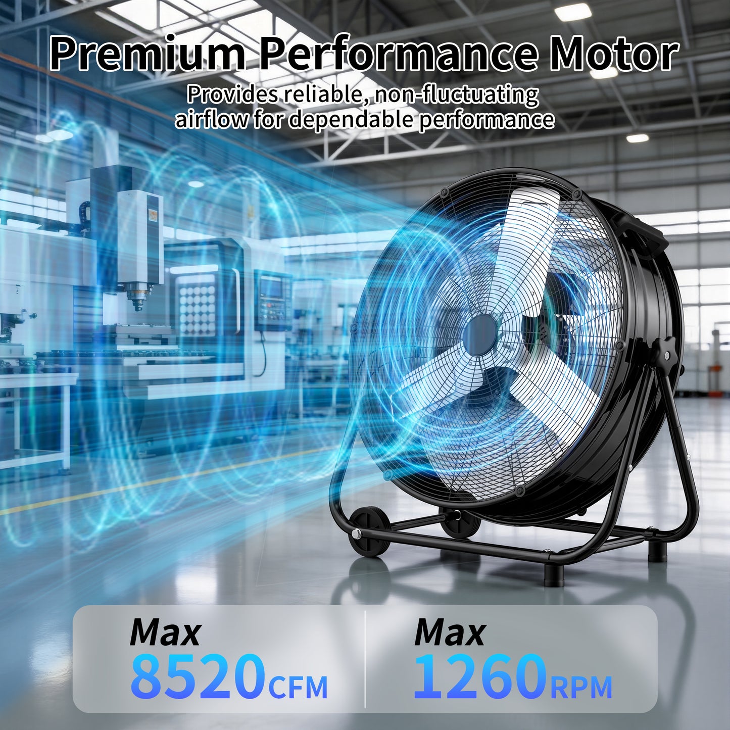 Industrial Drum Fan 30", High Velocity, 8520 CFM, 3-Speed, Heavy Duty Metal Fan for Commercial, Factory(Black)