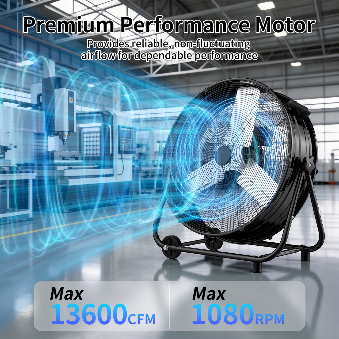 Industrial Drum Fan 36", High Velocity, 13600 CFM, 3-Speed, Heavy Duty Metal Fan for Commercial, Factory(Black)