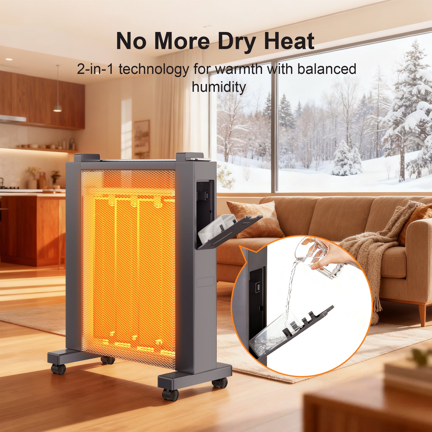 Air Convection Heaters for Indoor Use, Electric Space Heater Large Room Office 1500W with Thermostat, ECO, Remote, Wheel, 12H Timer, Tip-Over & Overheat Protection