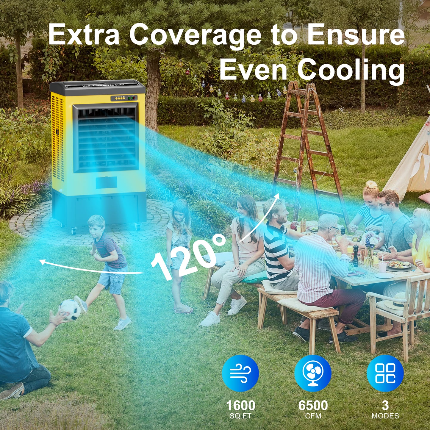 6500CFM Swamp Cooler,48IN Evaporative Air Cooler for 1600Sq.ft of Space, Evaporative Cooler with Continuous Auto Fill,19-Gal Water Tank,120°Oscillation, Cooling Fan for Outdoor