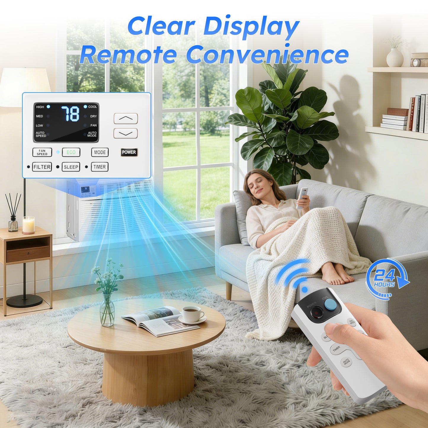 Window Air Conditioner 8000 BTU, Window AC Units up to 350 Sq.ft, Remote, 6 Modes, 24 Timer