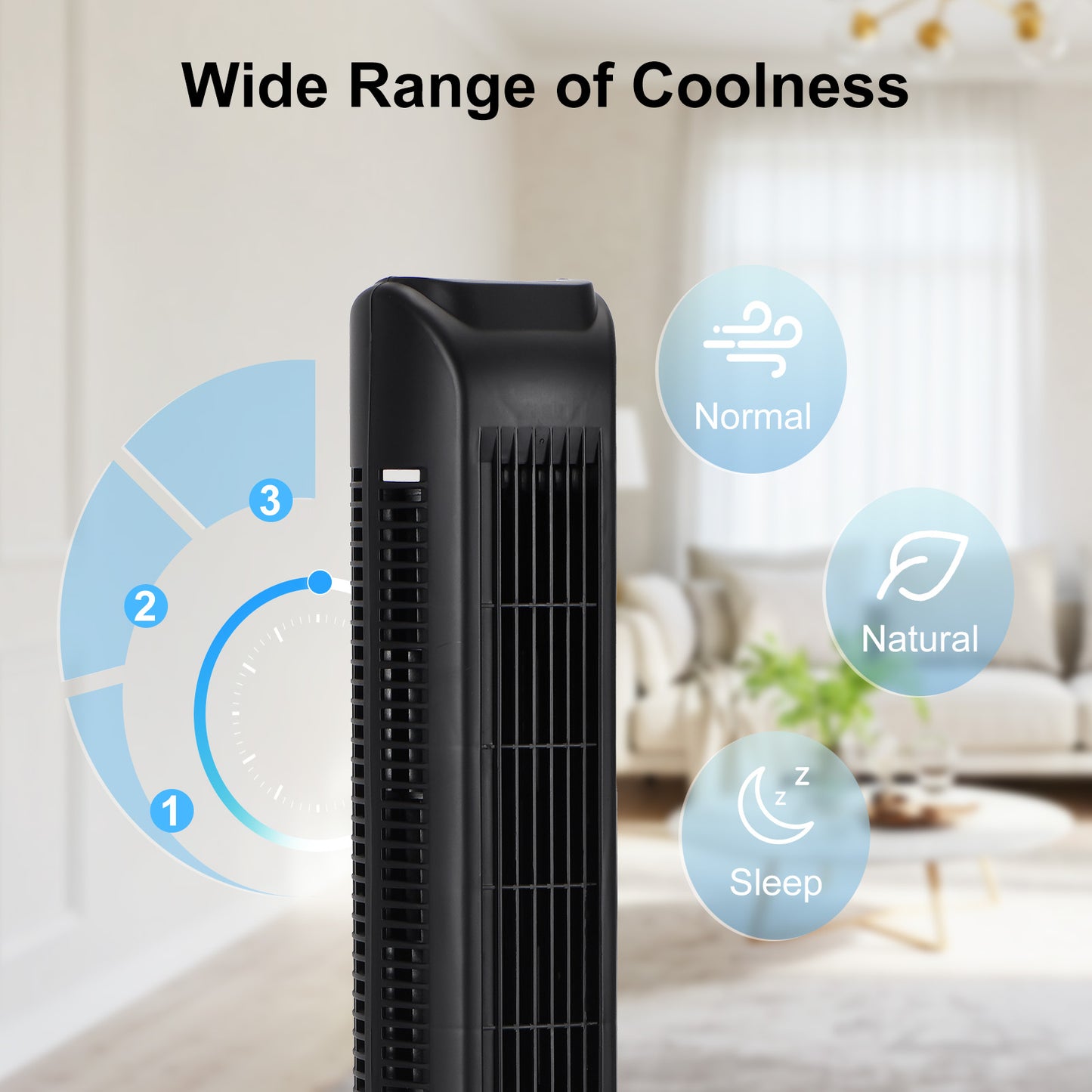 Tower Fan, 30" Standing Fan with Remote, 70° Oscillation, 3 Speeds, 24H Timer Floor Fan for Bedroom, Living Room, Office