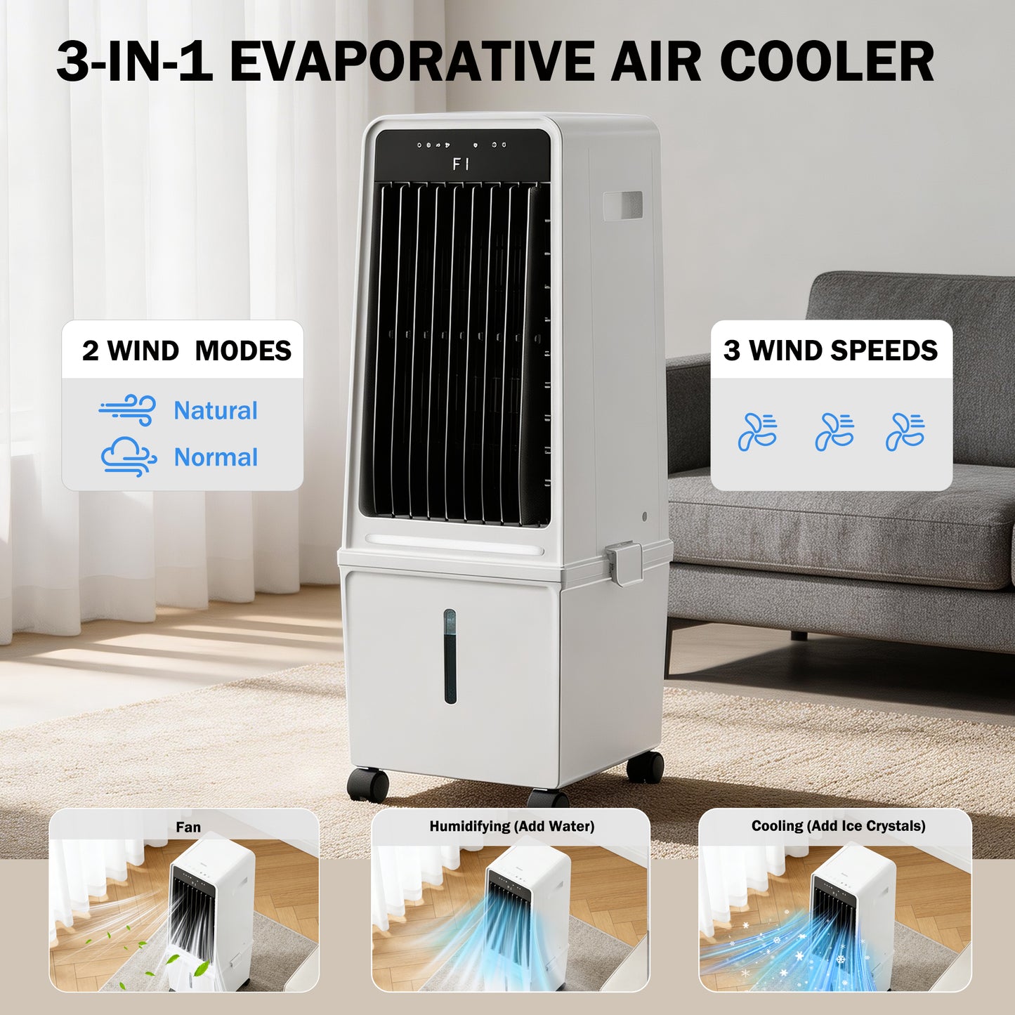 Portable Air Conditioners, 3-in-1 Swamp Cooler, Evaporative Air Cooler with Remote, 12H Timer, Cooling Fan for Bedroom, Office