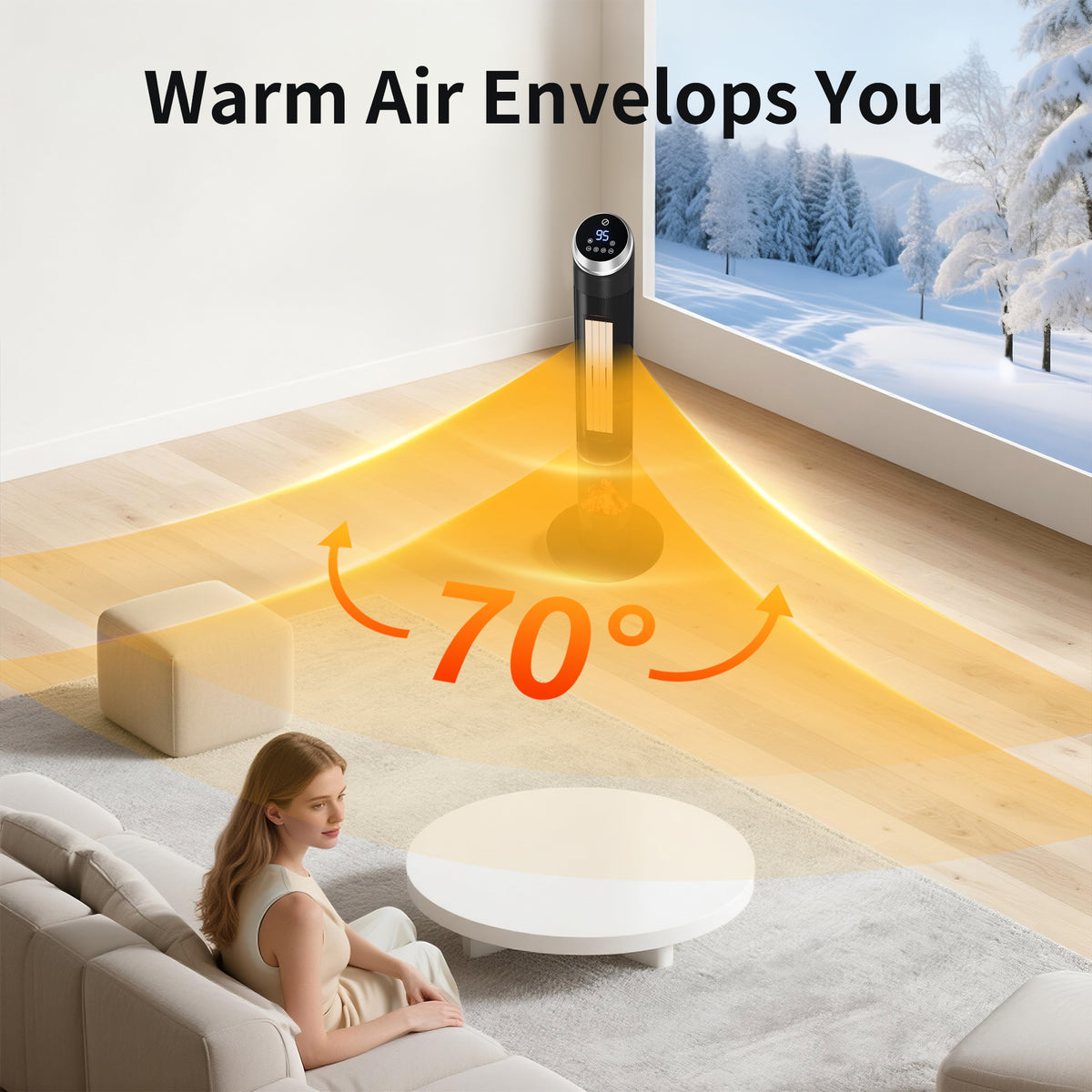37" 1500W Oscillating Space Heater, 2-in-1 Ceramic Heater & Fan for Year-Round Use, 70° Wide Angle Electric Heater for Office & Bedroom, Fast Heating