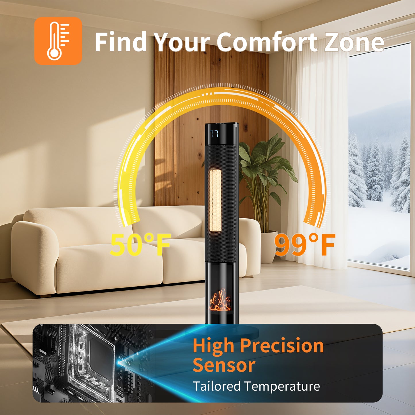 34" Space Heater for Indoor Use, 1500W Electric Heater with Remote, Timer, ECO Mode, Safety Protection for Large Bedroom, Living Room (Black)