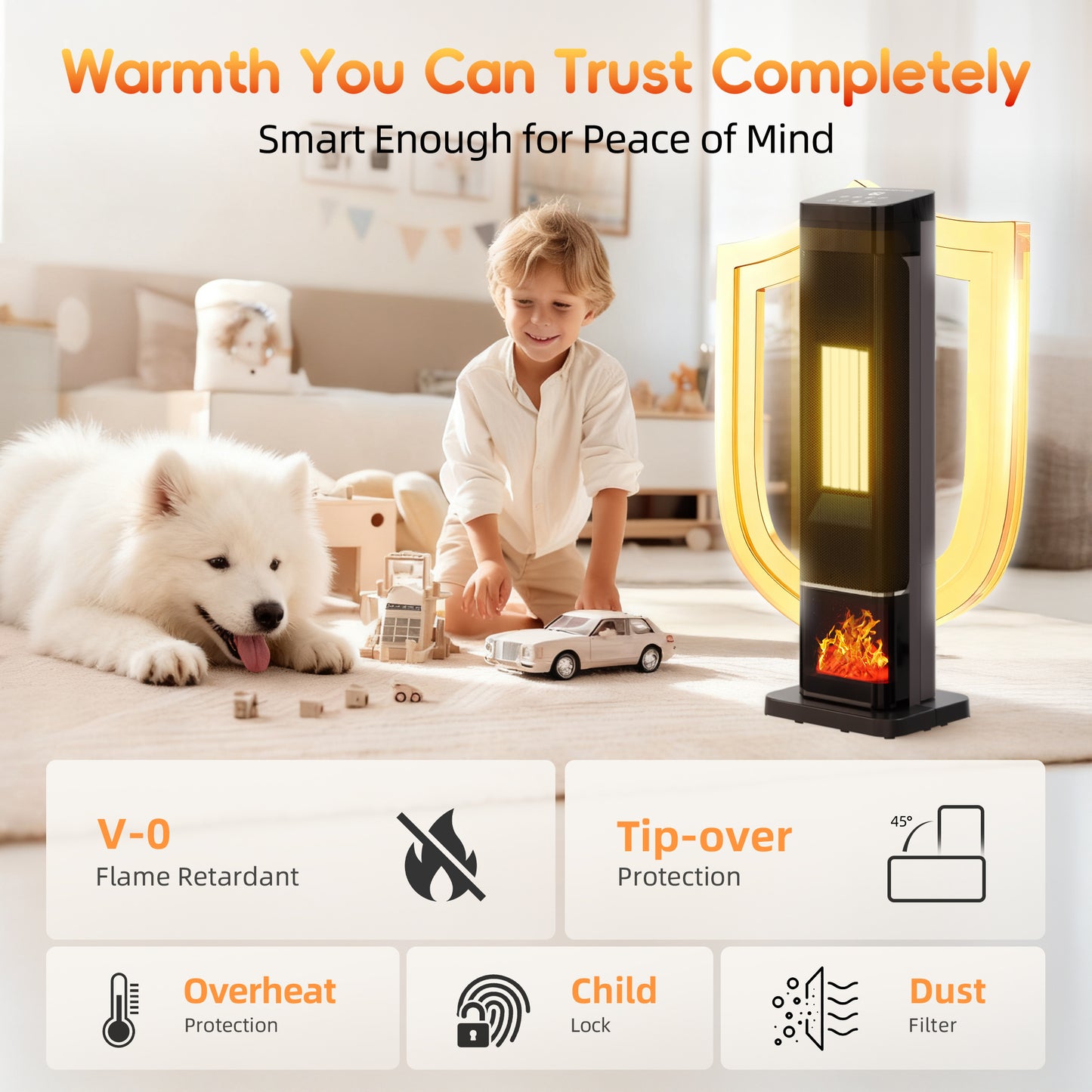 Space Heaters for Indoor Use Large Room, 1500w Portable Electric Heater with Thermostat & Remote, 80° Oscillation, 24H Timer, ECO, Tower Room Heater and Fan Combo for Bedroom 23"