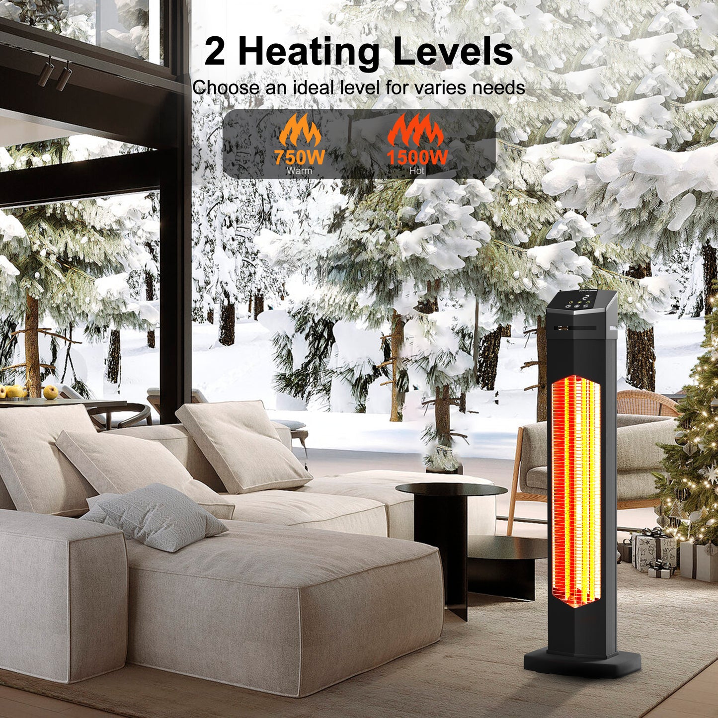 37IN Outdoor Patio Heater,Portable Space Radiant Tower Heaters with IP54 Waterproof,12H Timer, Large Room Heater for Garage Backyard Porch
