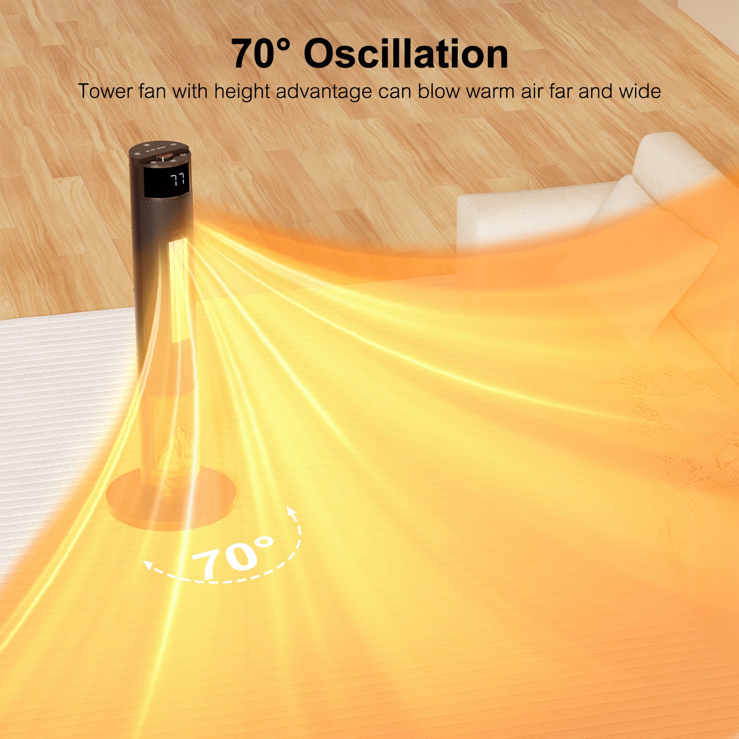 Portable Space Heaters for Indoor Use, Tower Electric Heater with Thermostat, 24H Timer, PTC Ceramic, 50°F to 99°F, 70° Oscillating, Indoor Heater for Living Room