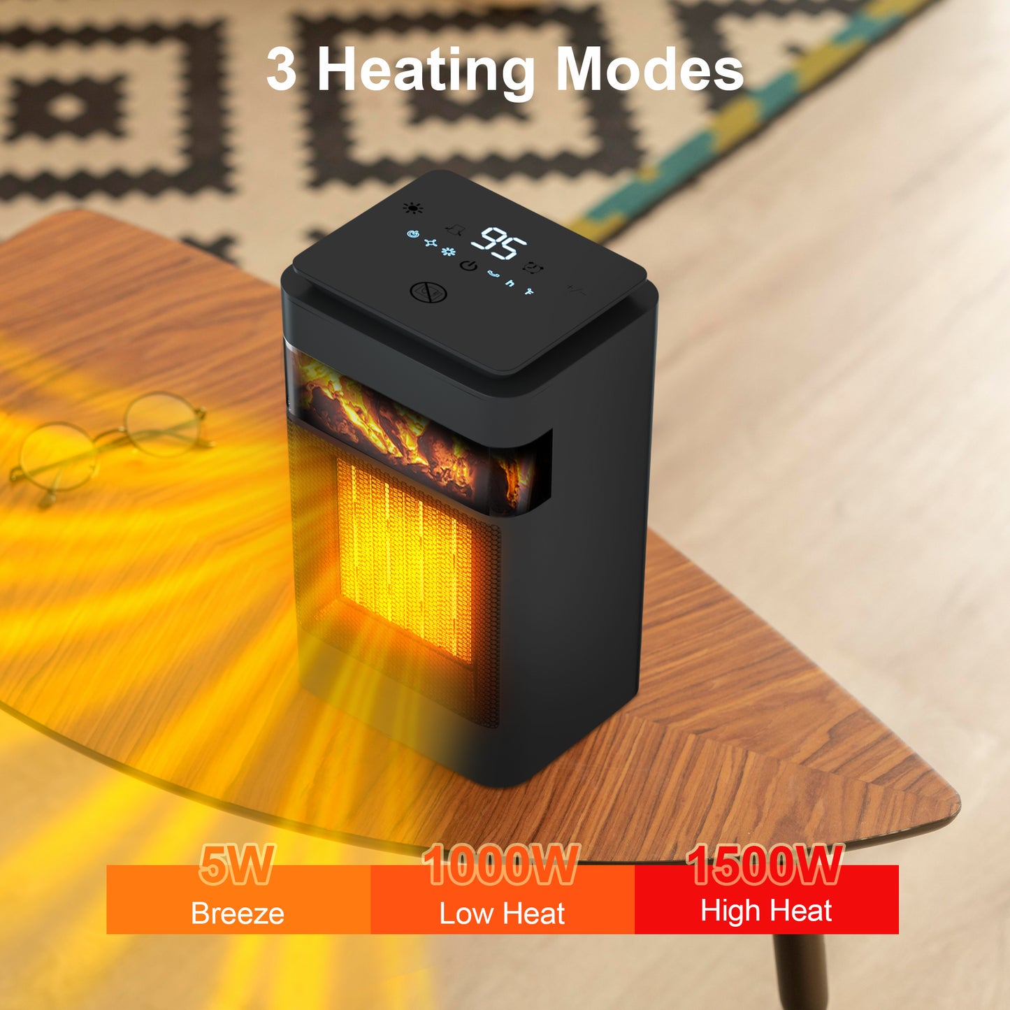 1500W Small Space Heater, Portable Heaters for Indoor Use,70° Oscillating, Mini Electric Heater with Thermostat, 24H Timer, PTC Ceramic, for Room Bedroom, Office