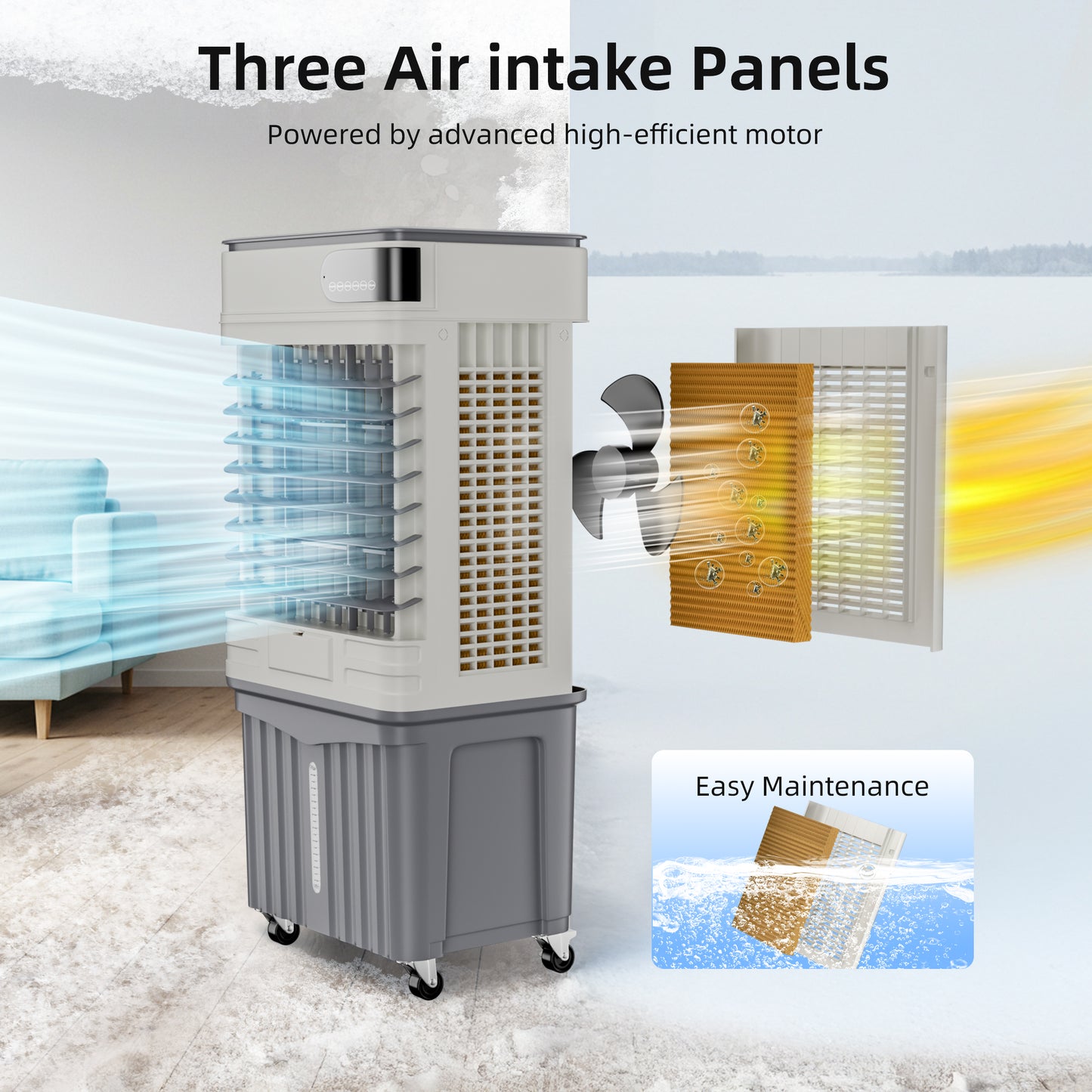 43IN 3600CFM Swamp Cooler Air Conditioner,Evaporative Air Cooler with 13.5-Gal Water Tank,4 Ice Packs,Portable Evaporative Cooler for Outdoor Patio Garage