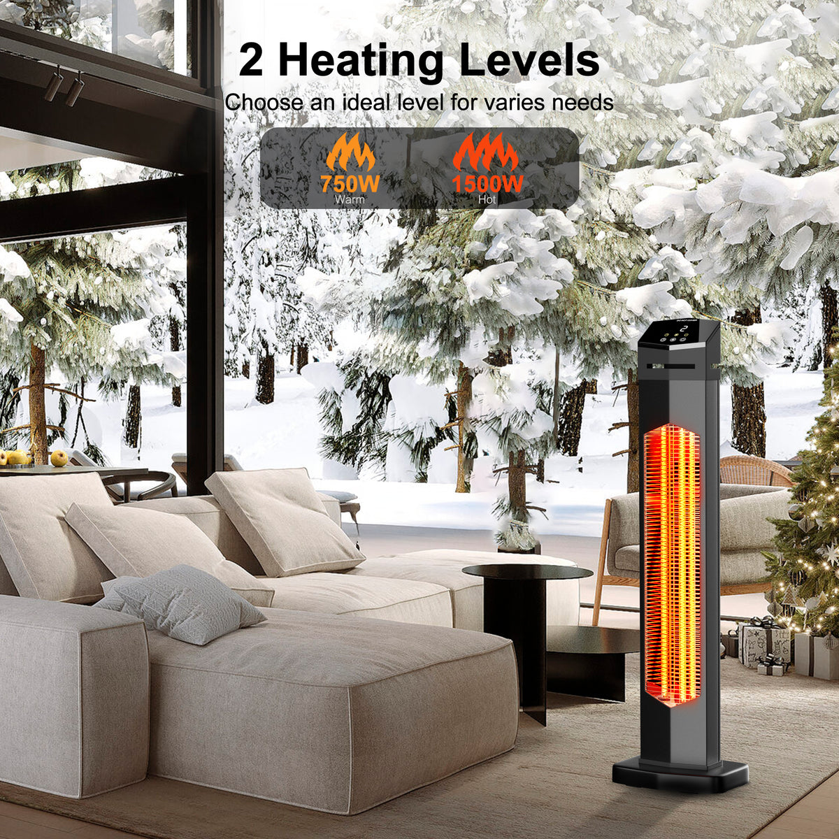 Patio Outdoor Heaters, 37" Infrared Electric Outside Heater 750/1500W with Remote for Backyard, Garage, Large Room, Indoor, Home