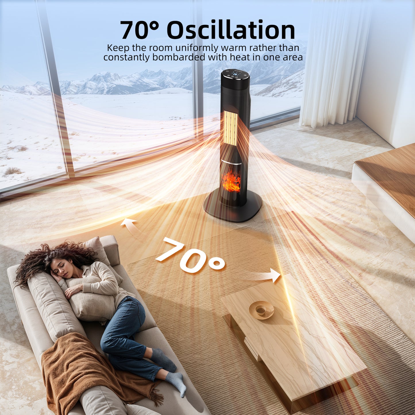 Space Heater for Indoor Use, 31" Electric Heaters with Remote, 70° Oscillation, Adjustable Thermostat, 3 Modes, 6 Safety Protections, 1-24H Timer, Large Room Bedroom