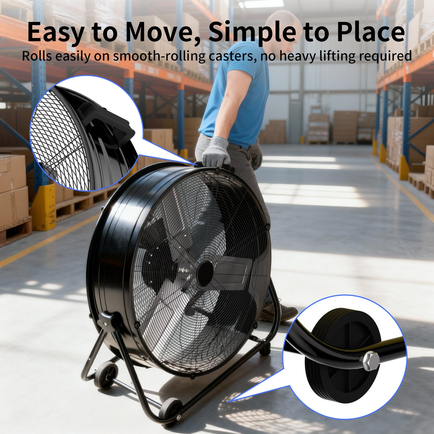 Industrial Drum Fan 40", High Velocity, 13717 CFM, 3-Speed, Heavy Duty Metal Fan for Commercial, Factory(Black)