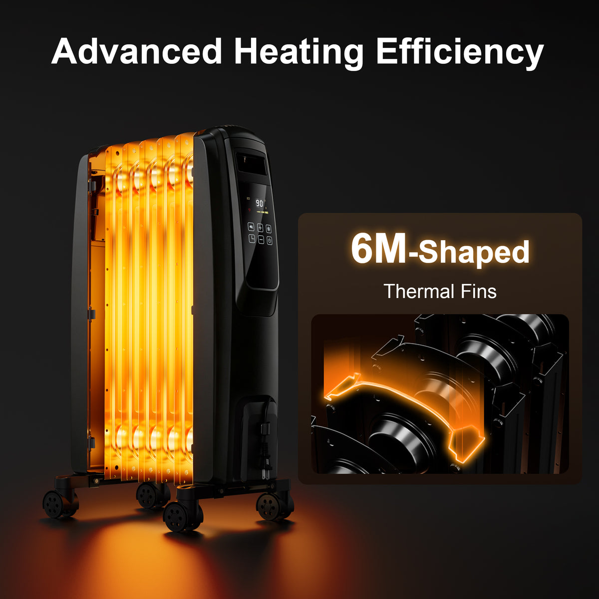 Oil Filled Radiator Heater, Space Heater Large Room, Electric Heater for Indoor Use, Office with Thermostat, 0dB, 24H Timer, Energy Saving(Black)