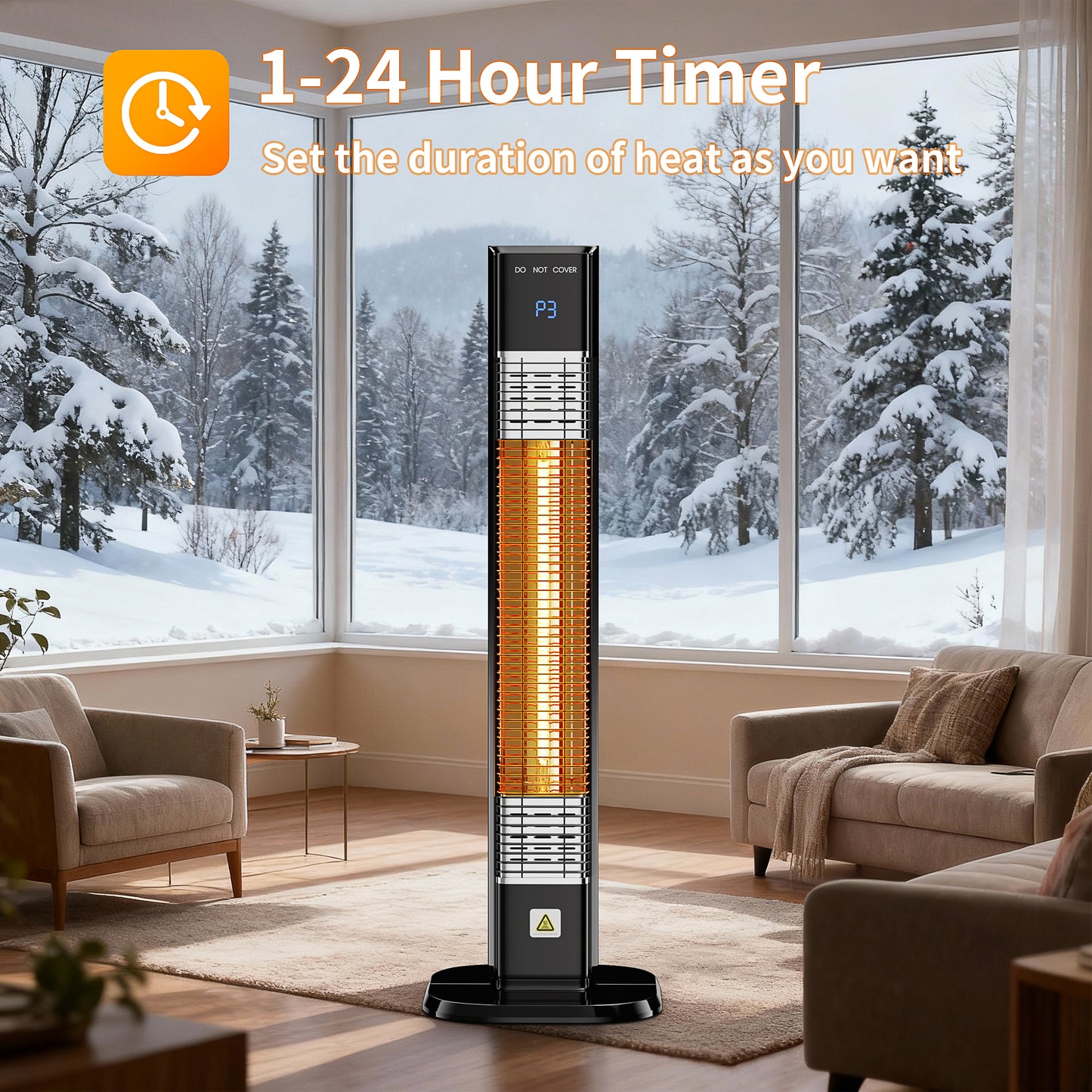 Electric Outdoor Patio Heater, 34" Infrared Heater with Remote, 3 Heat Levels, Tip-Over&Overheat Protection for Garage, Indoor, Large Room, Backyard