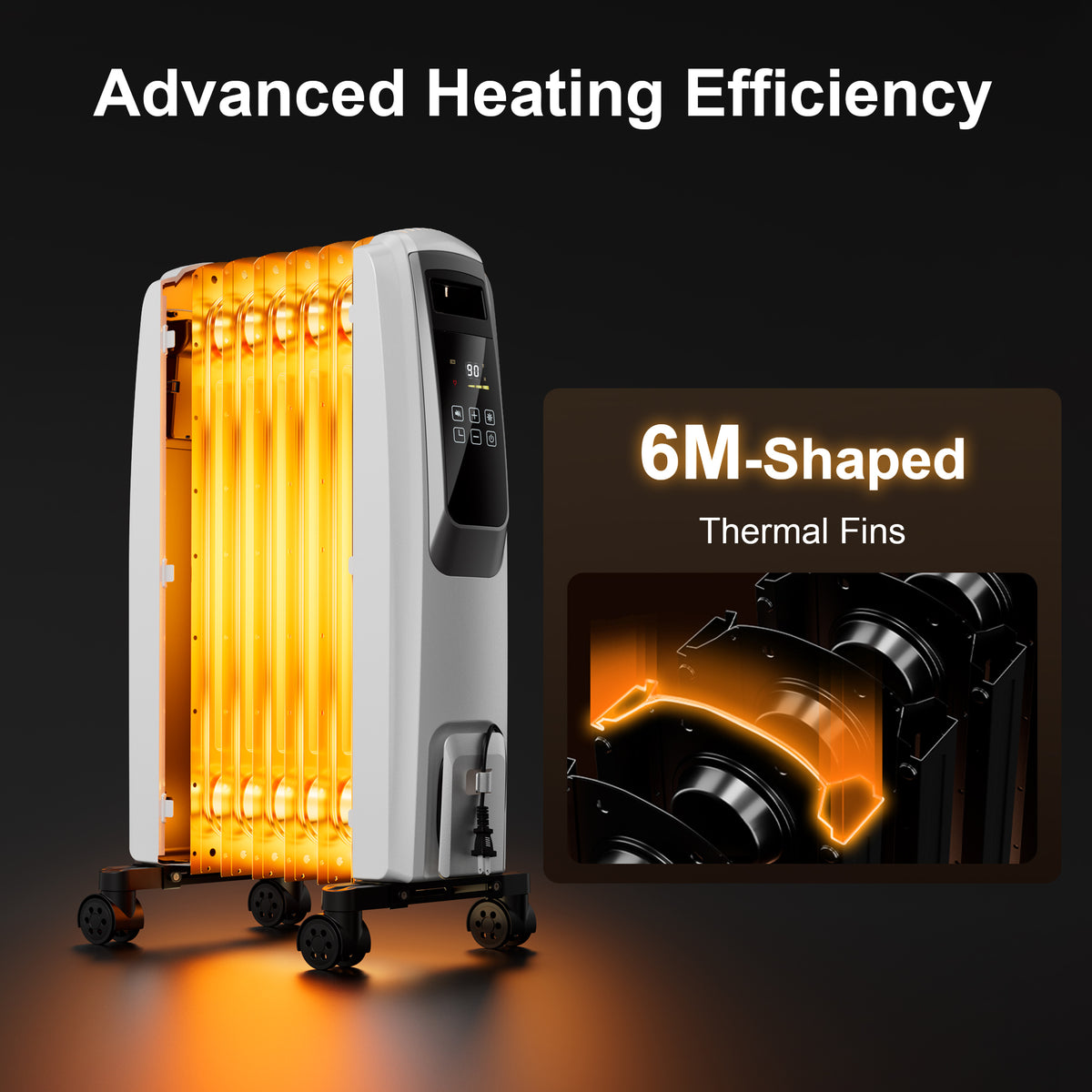 Oil Filled Radiator Heater, Space Heater Large Room, Electric Heater for Indoor Use, Office with Thermostat, 0dB, 24H Timer, Energy Saving(White)
