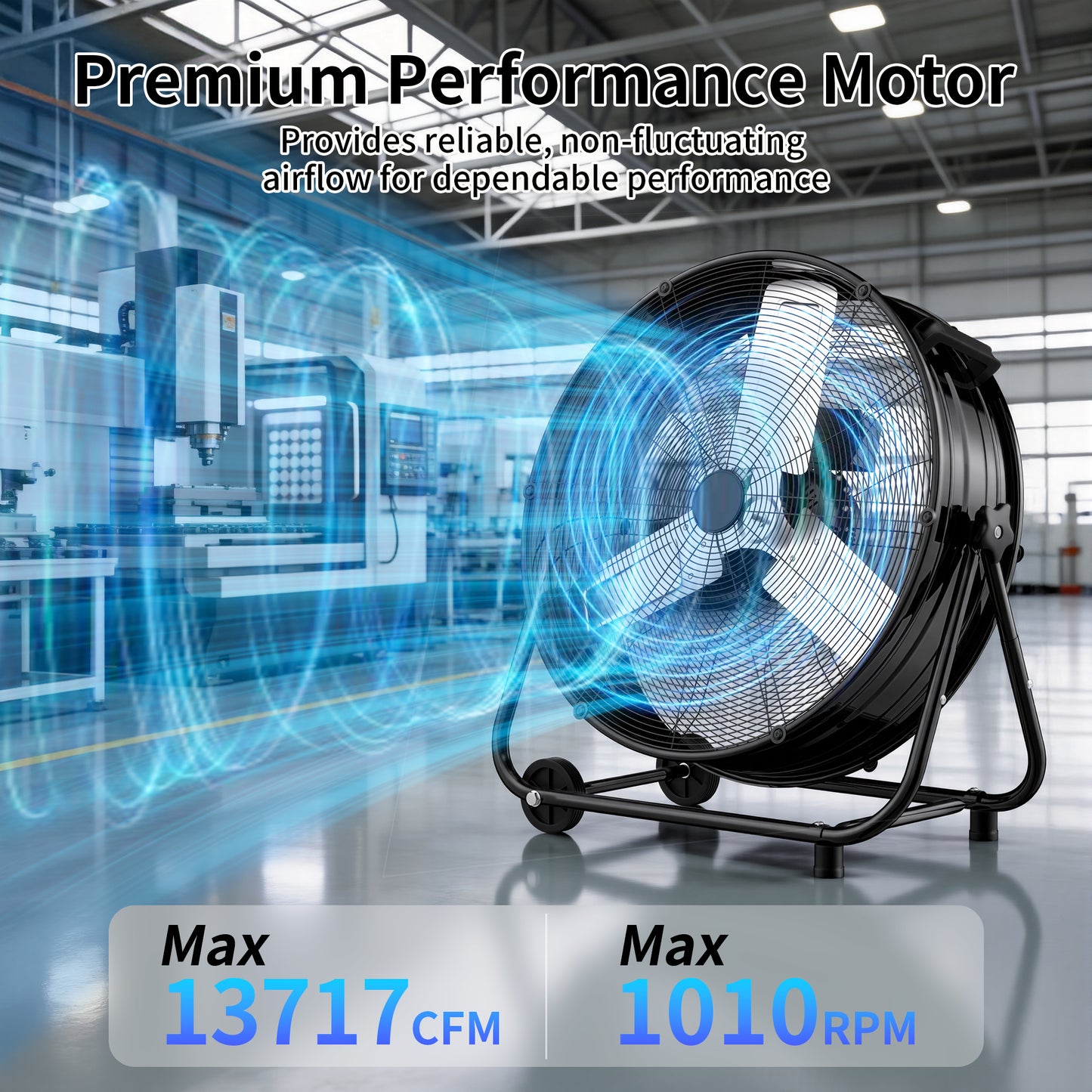 Industrial Drum Fan 40", High Velocity, 13717 CFM, 3-Speed, Heavy Duty Metal Fan for Commercial, Factory(Black)