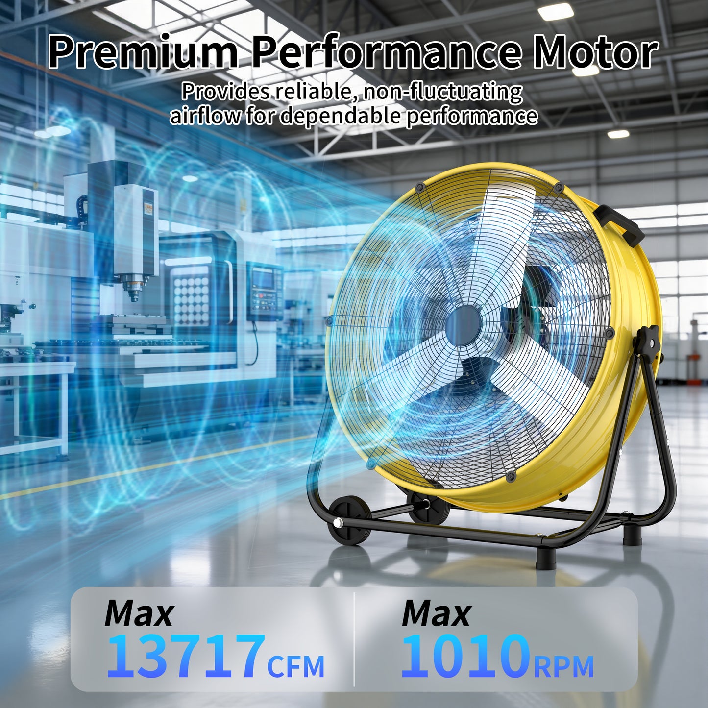 Industrial Drum Fan 40", High Velocity, 13717 CFM, 3-Speed, Heavy Duty Metal Fan for Commercial, Factory(Yellow+Black)