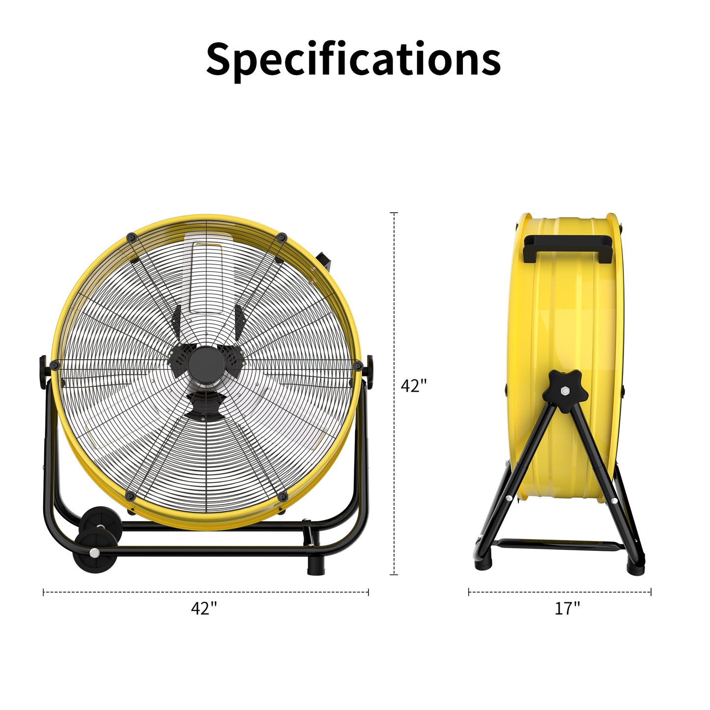 Industrial Drum Fan 40", High Velocity, 13717 CFM, 3-Speed, Heavy Duty Metal Fan for Commercial, Factory(Yellow+Black)