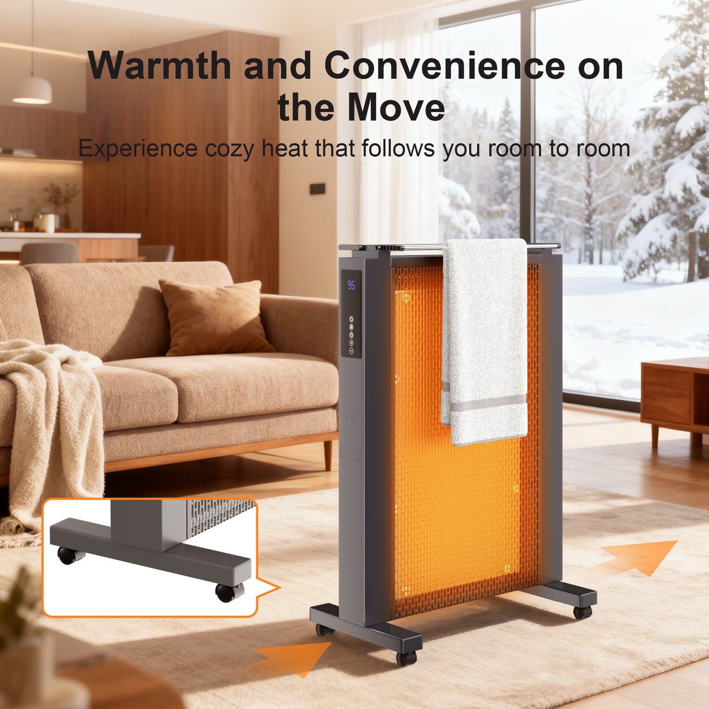 Air Convection Heaters for Indoor Use, 1500W Electric Space Heater Large Room with Thermostat, ECO, Remote, Wheel, 12H Timer, Tip-Over & Overheat Protection