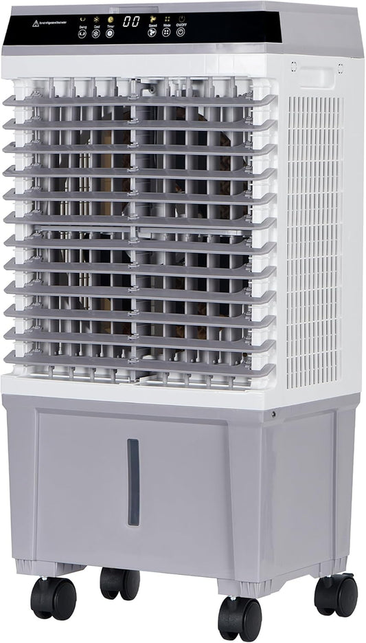 AKIRES 1850CFM Swamp Cooler,3-IN-1 Evaporative Air Cooler with 5.5 Gal Water Tank,6 Ice Packs,Evaporative Cooler with 12H Timer,2 Modes,3 Speeds,120°Oscillation，Cooling Fan for Indoor,Outdoor(32IN)