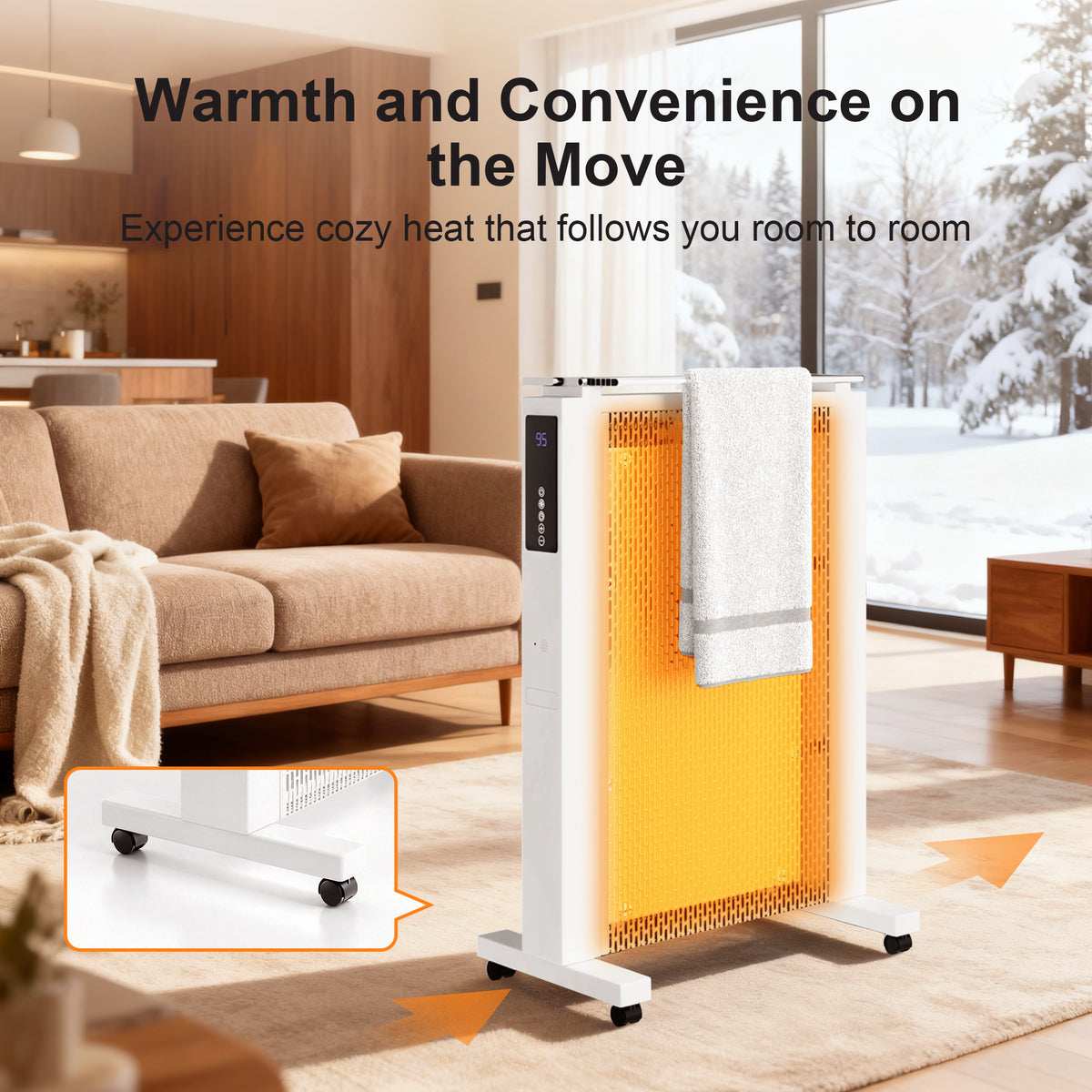 Space Heaters for Indoor Use, 1500W Electric Convection Heater Large Room with Thermostat, ECO, Remote, Wheel, 12H Timer, Tip-Over & Overheat Protection(White)