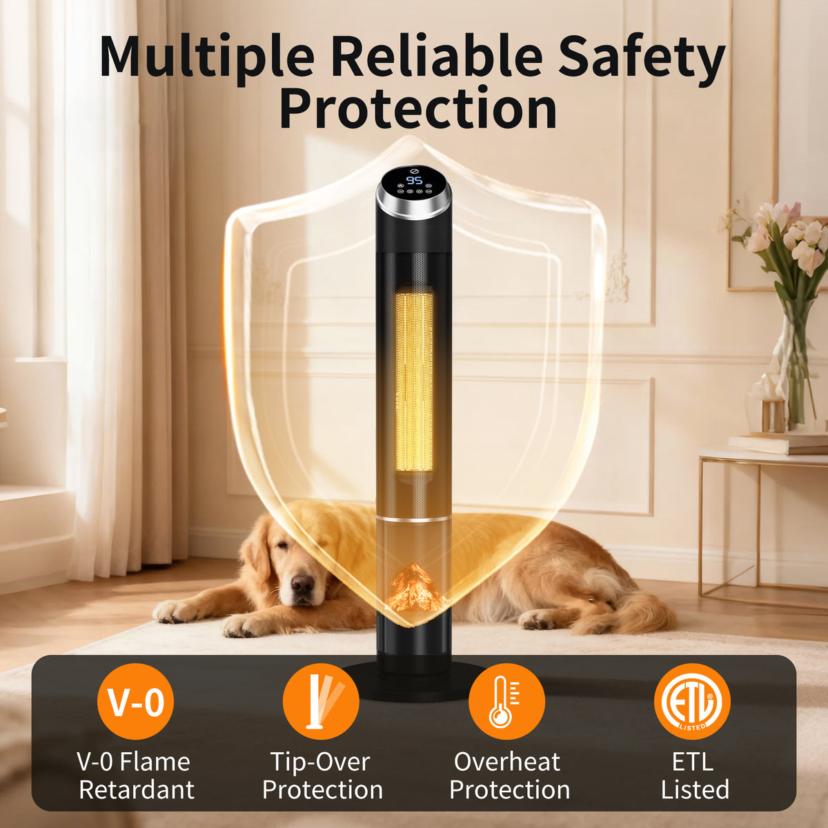 37" 1500W Oscillating Space Heater, 2-in-1 Ceramic Heater & Fan for Year-Round Use, 70° Wide Angle Electric Heater for Office & Bedroom, Fast Heating