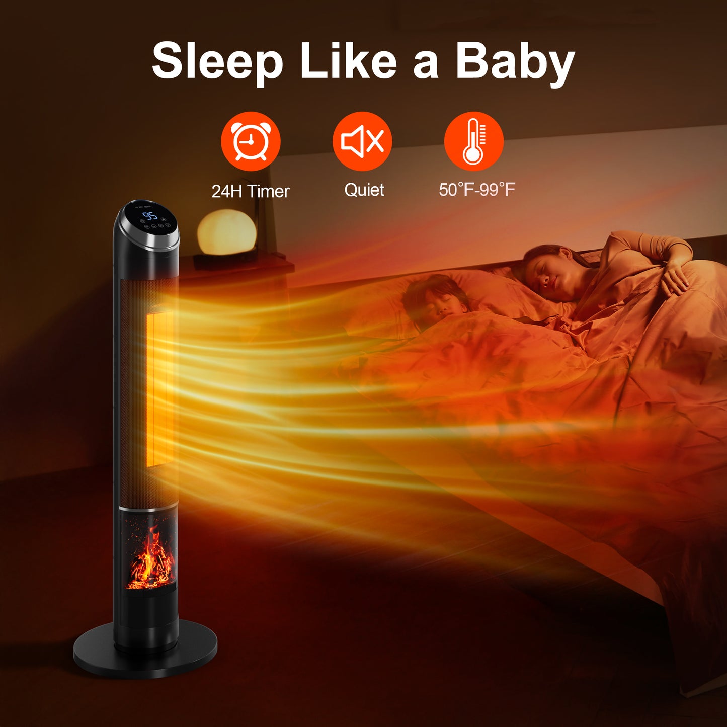 38in Large Floor Portable Electric Heaters For Indoor Use,1500w Tower Space Heater,70°Oscillating Ptc Ceramic Heater With Thermostat, Remote Control,24h Timer For Bedroom