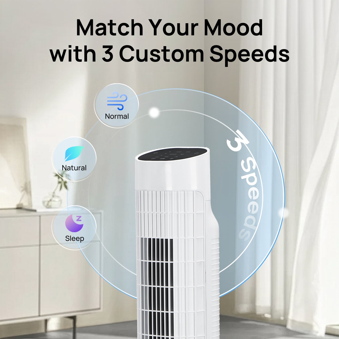 Tower Fan for Bedroom, 31" Oscillating Electric Fan with Remote, 3 Modes, Quiet Fan for Home, Office(White)