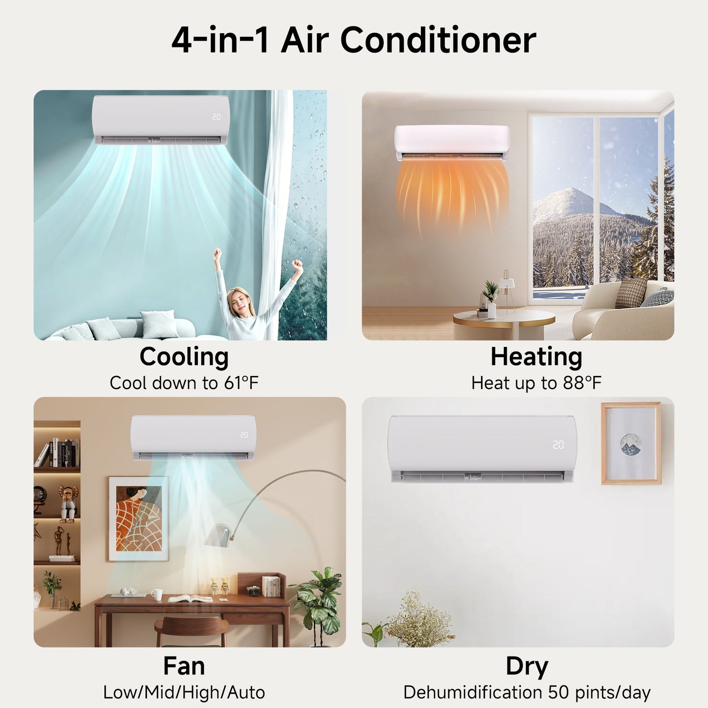 12000BTU Mini Split AC/Heating System, 19 SEER2 115V Energy Saving Air Conditioner Unit Cools Room up to 750 Sq. Ft, Ductless Inverter