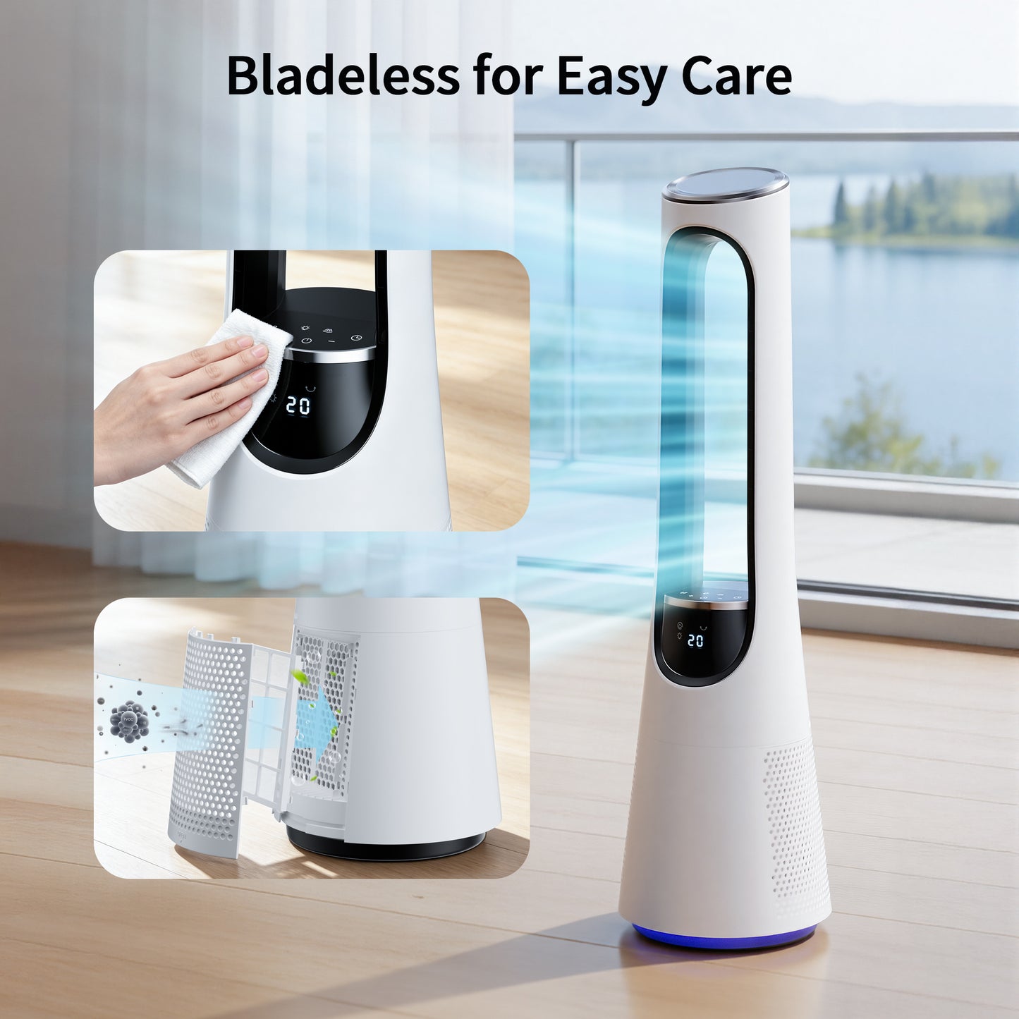 38" Bladeless Tower Fan for Bedroom, Standing Fan 120° Oscillating with Remote, 4 Modes, 20 Speeds for Home, Office