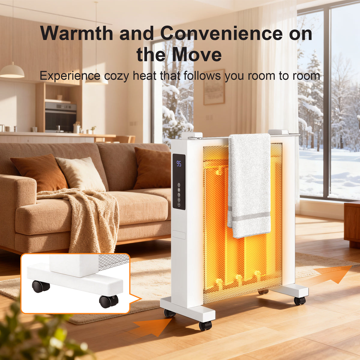 Space Heaters for Indoor Use, 1500W Electric Convection Heater Large Room with Thermostat, ECO, Remote, Wheel, 12H Timer, Tip-Over & Overheat Protection(White)