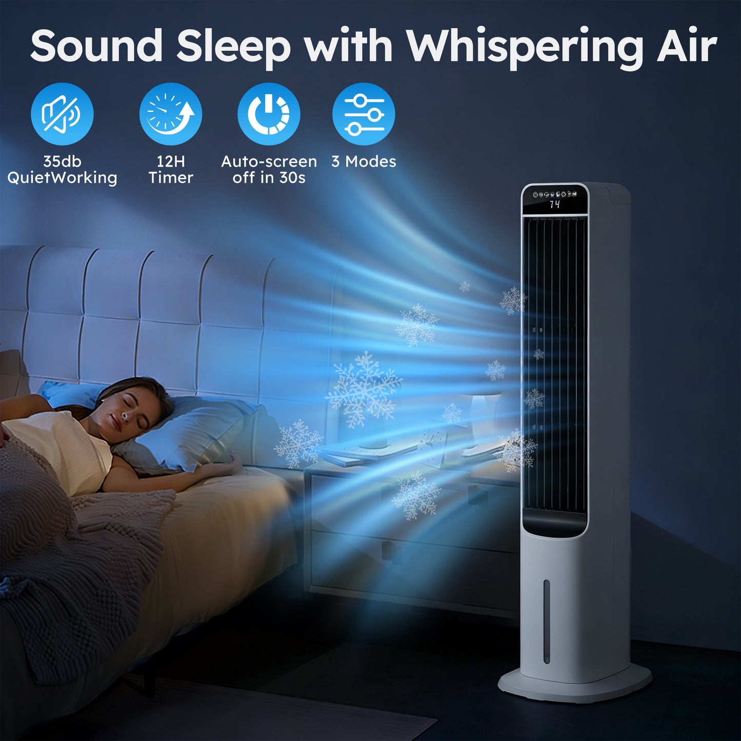 Evaporative Air Cooler 41", Windowless Portable Air Conditioners, Oscillating Fan Portable Air Cooling Unit with Remote, 3 Modes, 12H Timer