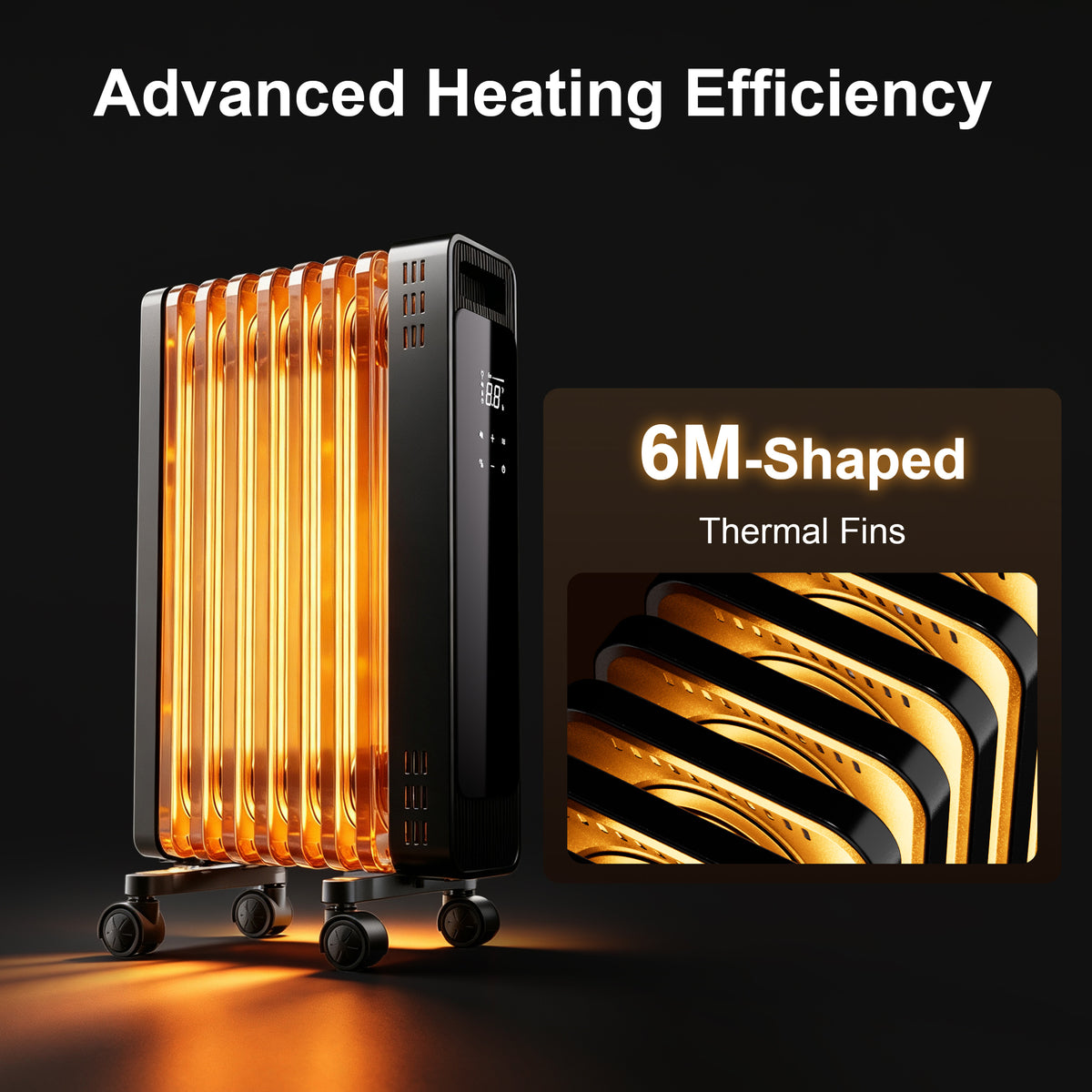 Oil Filled Radiator Heater, 1500W Space Heater Large Room, Electric Heater for Indoor Use, Office with Thermostat, 0dB, 24H Timer, Energy Saving