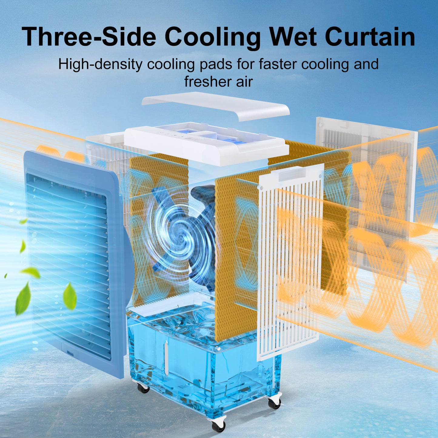 Swamp Cooler, 6000CFM Evaporative Air Cooler with 13.5-Gal Water Tank, Evaporative Cooler with Water Level Alarm, 3 Speeds, 12H Timer, Air Cooler for Indoor Outdoor Patio Garage Use(48IN)