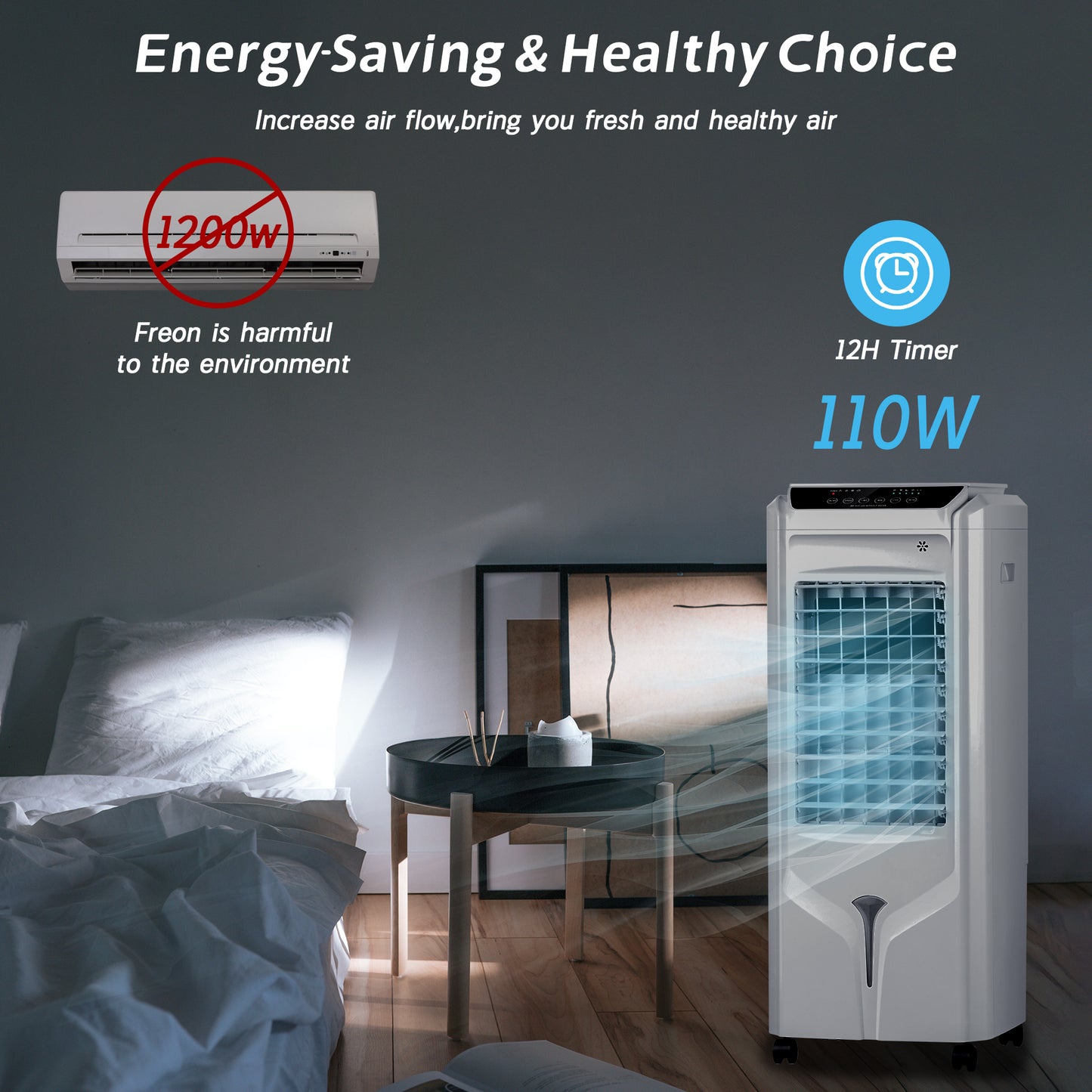 Swamp Cooler,Evaporative Air Cooler with 4.2-Gal Water Tank,4 Ice Packs,12H Timer,3-IN-1 Cooling Tower Fan for Indoor