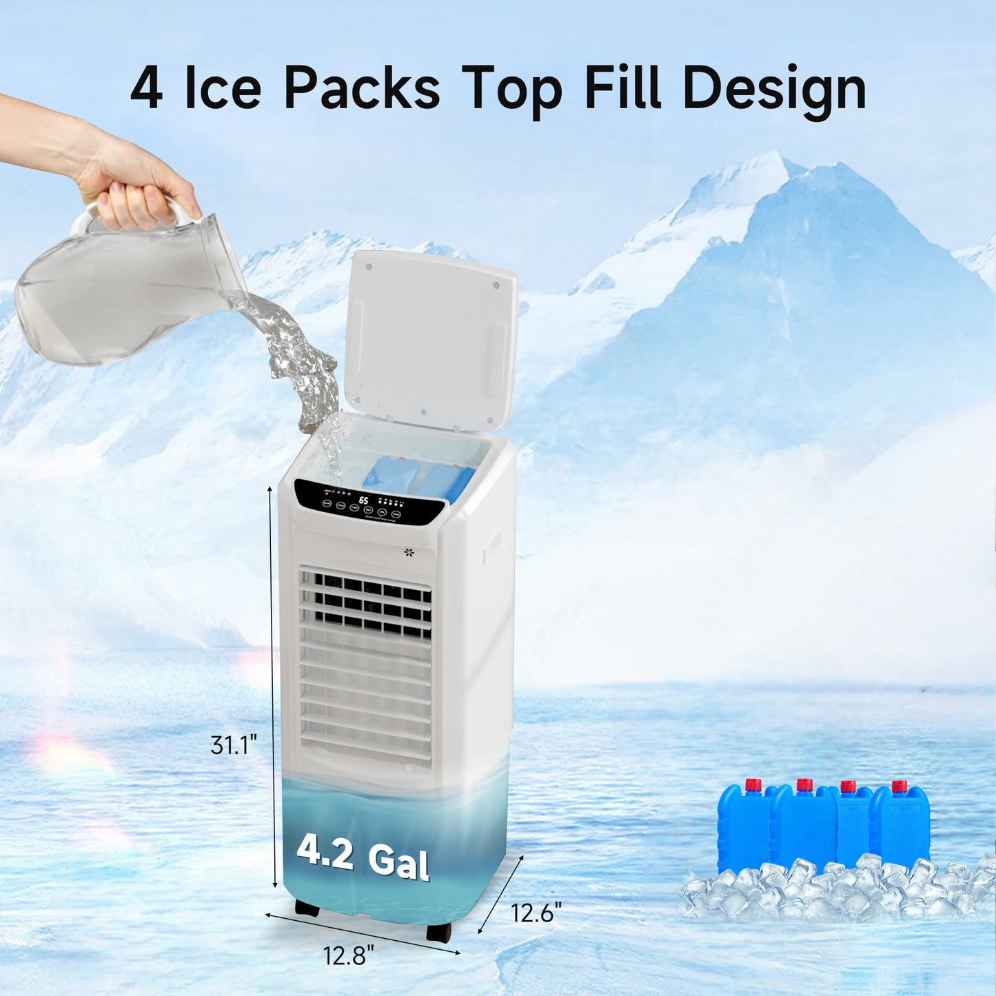 Akires Evaporative Air Cooler, Portable Swamp Cooler 4.2 Gal, Windowless Air Conditioners with Remote for Room, Office, Bedroom