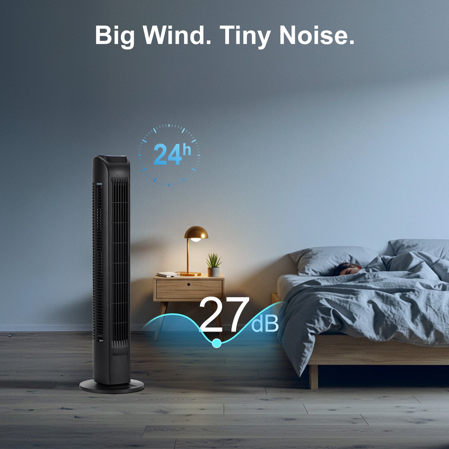 Tower Fan, 30" Standing Fan with Remote, 70° Oscillation, 3 Speeds, 24H Timer Floor Fan for Bedroom, Living Room, Office