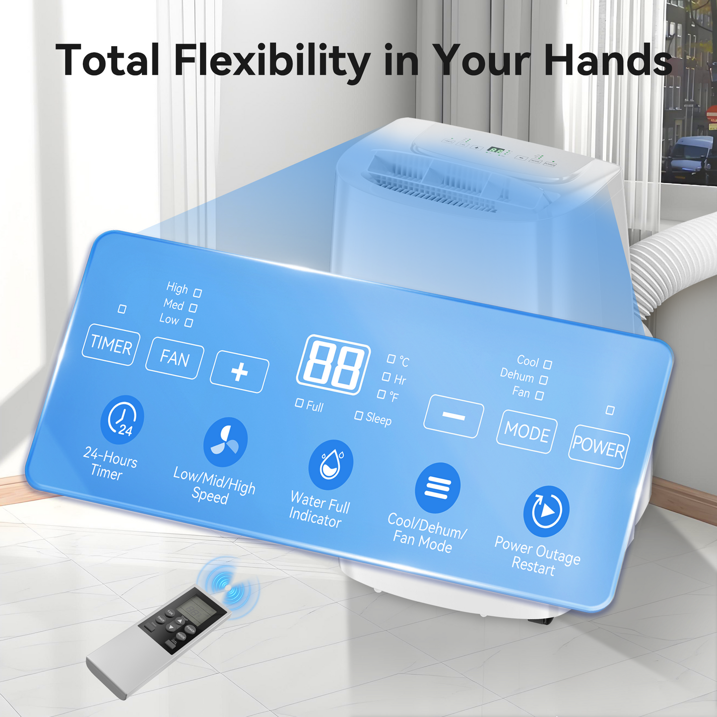 Portable Air Conditioner 14000 BTU Ashrae, 3-in-1 AC Unit for Room with Dehumidifier/Fan/Sleep Modes, 650 Sq.Ft, Remote Control, 24H Timer