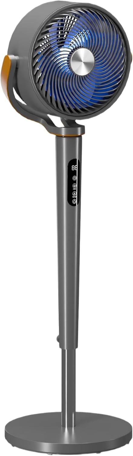 AKIRES Pedestal Fan for Bedroom,120°+120° Omnidirectional Oscillating Standing Fan, Quiet Floor Fan with DC Motor,16 Speeds, 4 Modes Circulator with Remote, 12H Timer,38-46" Adjustable Height,Black