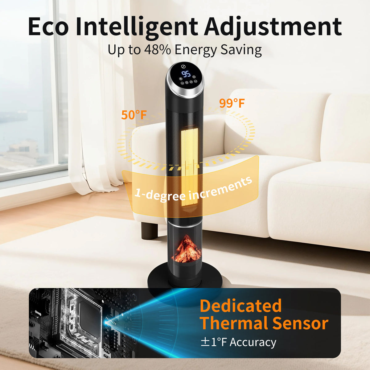 37" 1500W Oscillating Space Heater, 2-in-1 Ceramic Heater & Fan for Year-Round Use, 70° Wide Angle Electric Heater for Office & Bedroom, Fast Heating