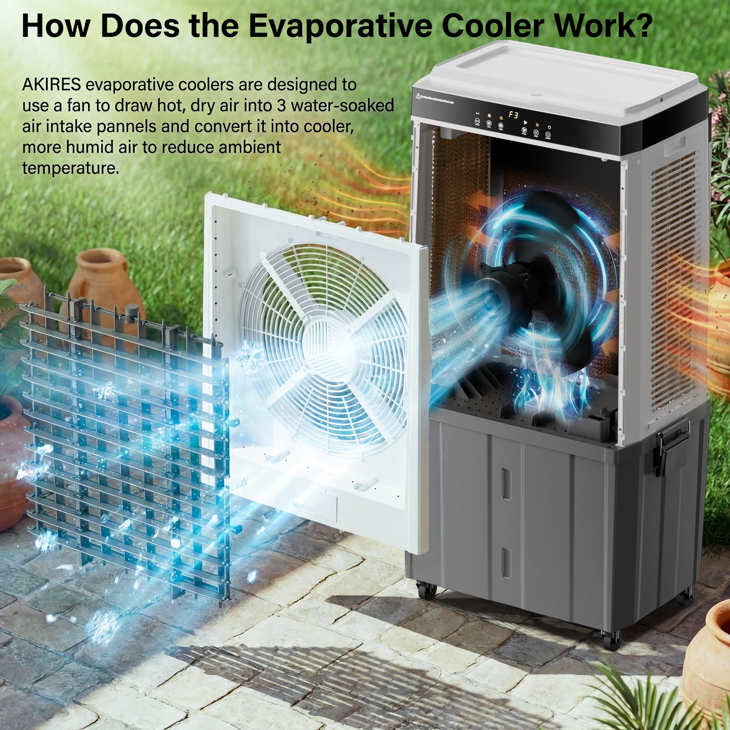 Swamp Cooler, 6288CFM Evaporative Air Cooler with 21.5-Gal Water Tank, Evaporative Cooler with 3 Speeds, 12H Timer, 120°Oscillation, Air Cooler for Indoor Outdoor Patio Garage Use(48IN)