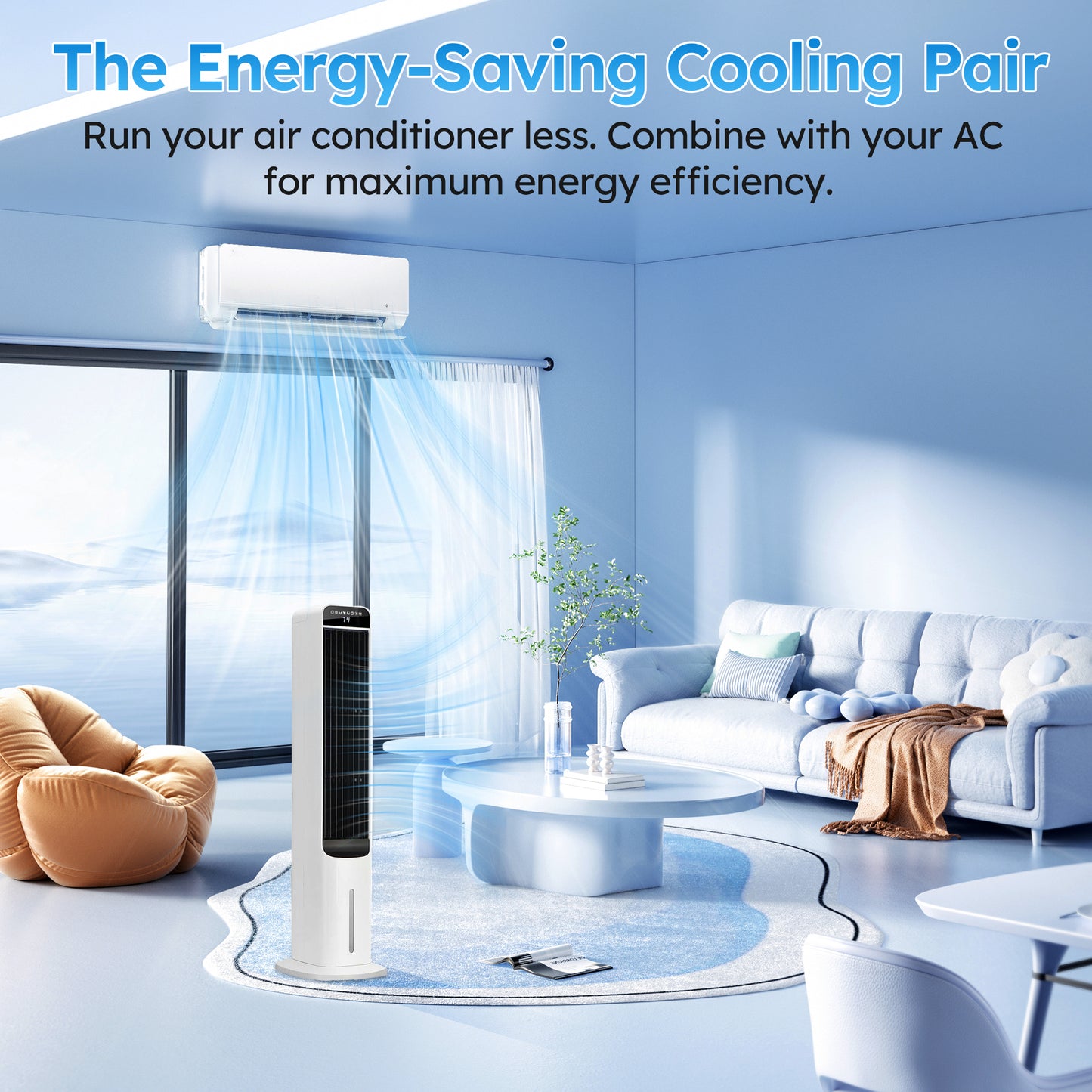 Evaporative Air Cooler 41", Windowless Portable Air Conditioners, Oscillating Fan Portable Air Cooling Unit with Remote, 3 Modes, 12H Timer