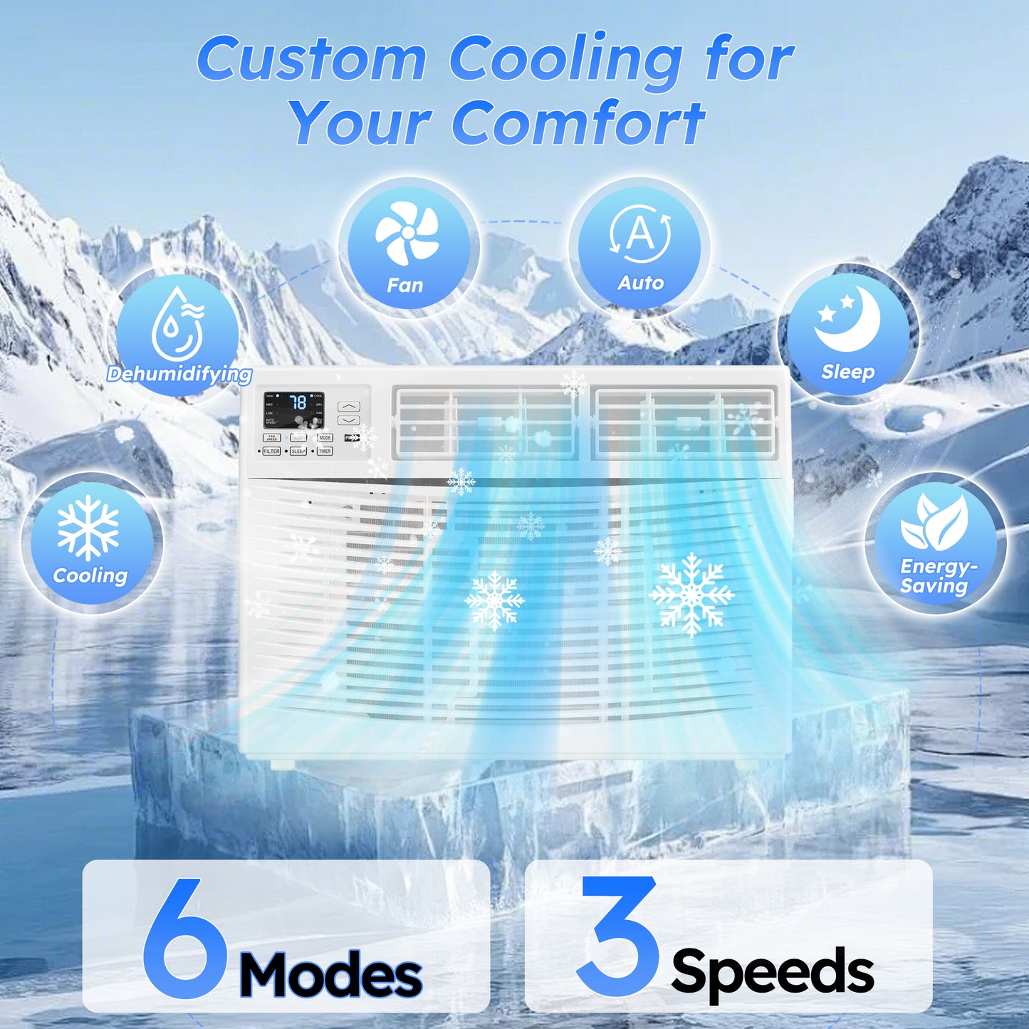Window Air Conditioner 8000 BTU, Window AC Units up to 350 Sq.ft, Remote, 6 Modes, 24 Timer