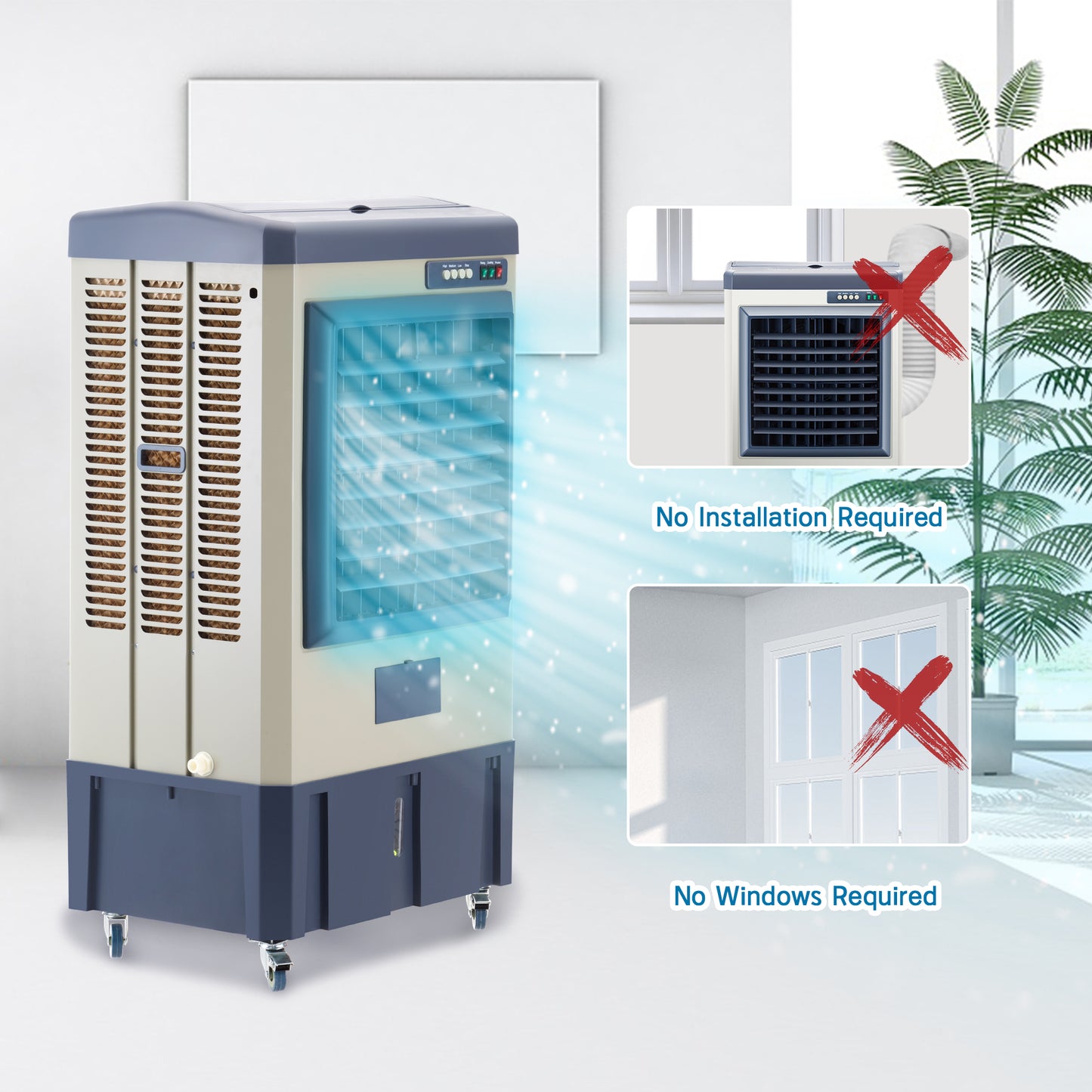 4800CFM Portable Swamp Cooler,40IN Evaporative Air Cooler for 970Sq.ft of Space, Evaporative Cooler with Auto Fill,10.6-Gal Water Tank,3 Ice Packs, Cooling Fan for Outdoor