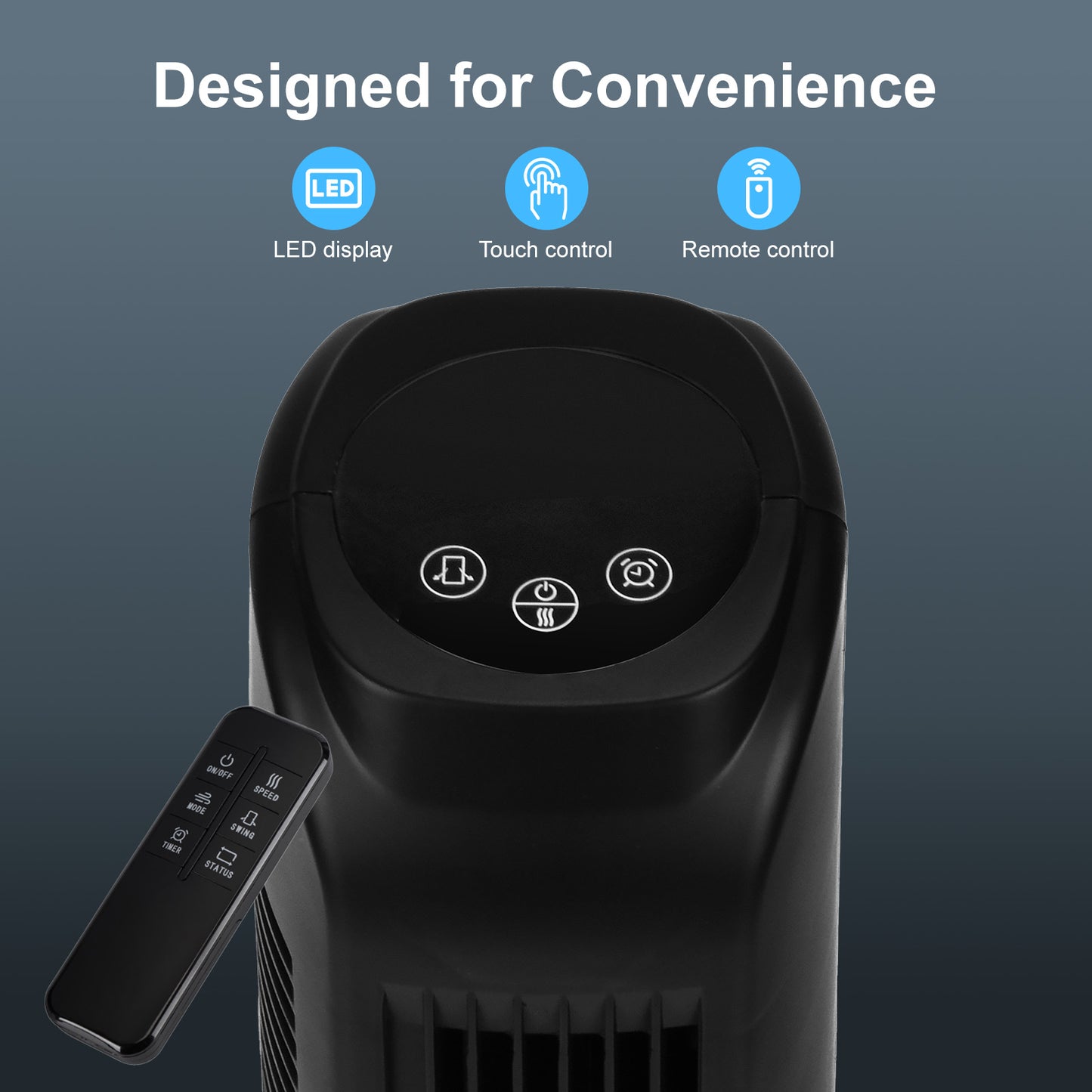 Tower Fan, 30" Standing Fan with Remote, 70° Oscillation, 3 Speeds, 24H Timer Floor Fan for Bedroom, Living Room, Office