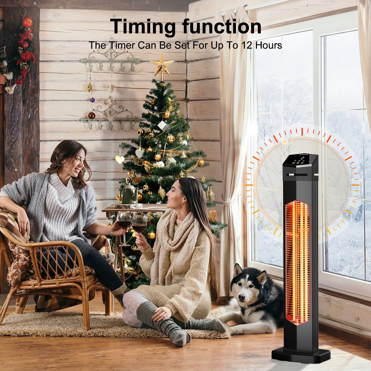 Patio Outdoor Heaters, 37" Infrared Electric Outside Heater 750/1500W with Remote for Backyard, Garage, Large Room, Indoor, Home