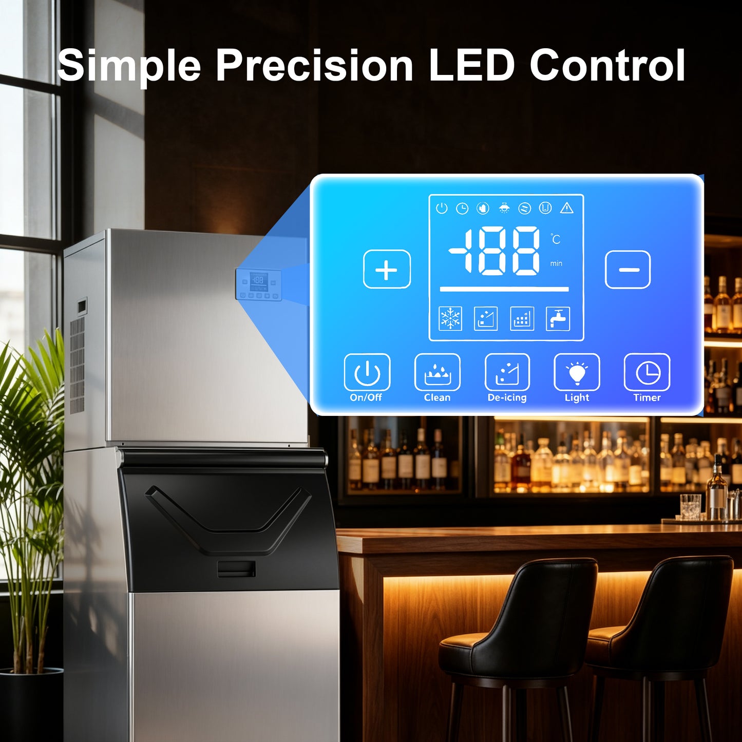 Akires Commercial Ice Maker 450LBS/24H, Storage 220LBS, Industrial Ice Machine, 156 Cubes Every 10-20 Minutes with Self-Cleaning Mode, Low Noise