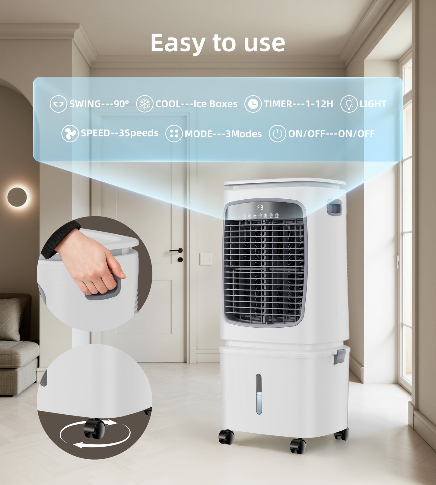 AKIRES 2020CFM Swamp Cooler, Evaporative Cooler for 650Sq.ft of Space, Air Cooler with 7.0-Gal Water Tank,90°Oscillation, 4 Ice Packs,12H Timer, Cooling Fan for Indoor, Outdoor Use